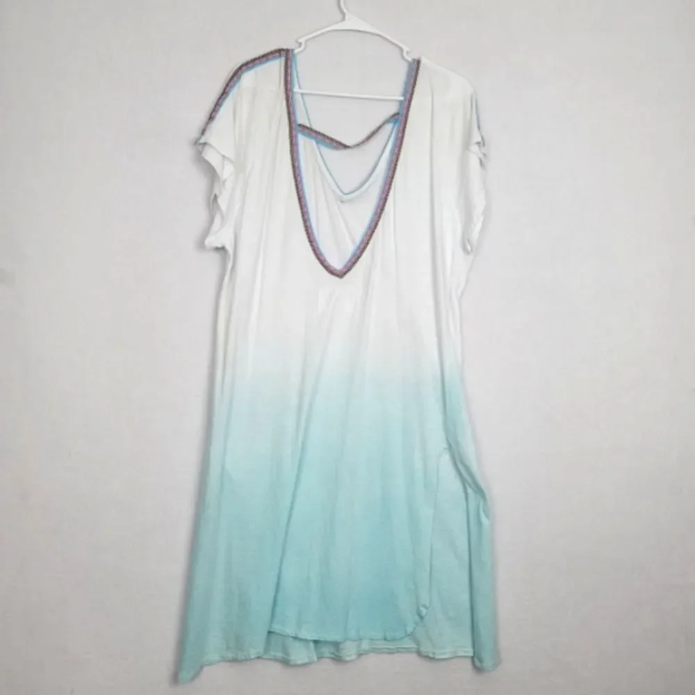 Pitusa OS Petite 100% Cotton Swim Cover Up Lightweight Blue ombre Resort Beach
